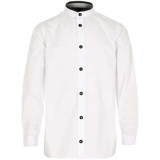 Boys white long sleeve black trim shirt river-island bialy t-shirty