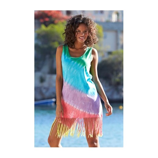 Sukienka plażowa we wzory cellbes turkusowy frędzle