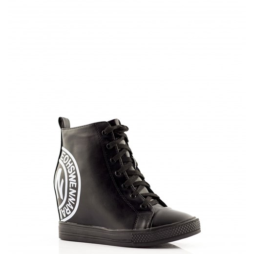 Czarne Sneakersy Black Sneakers on a Wedge Heel born2be-pl czarny ekologiczne