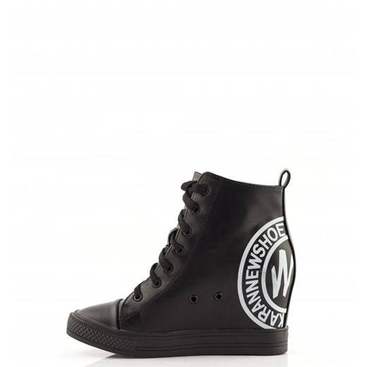 Czarne Sneakersy Black Sneakers on a Wedge Heel born2be-pl czarny materiałowe