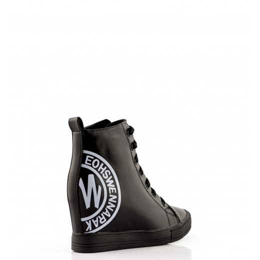 Czarne Sneakersy Black Sneakers on a Wedge Heel born2be-pl czarny na obcasie