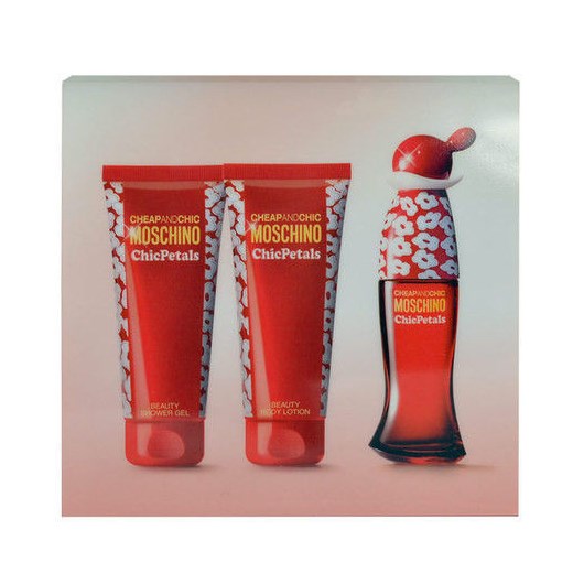 Moschino Cheap And Chic Chic Petals W Zestaw perfum Edt 50ml + 100ml Balsam + 100ml Żel pod prysznic e-glamour bezowy balsamy