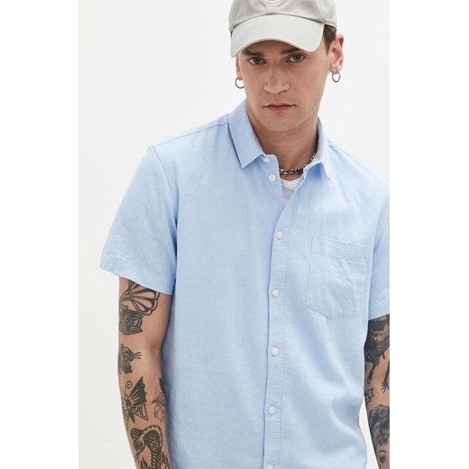 Solid koszula lniana kolor niebieski regular z kołnierzykiem klasycznym ze sklepu ANSWEAR.com w kategorii Koszule męskie - zdjęcie 155780946