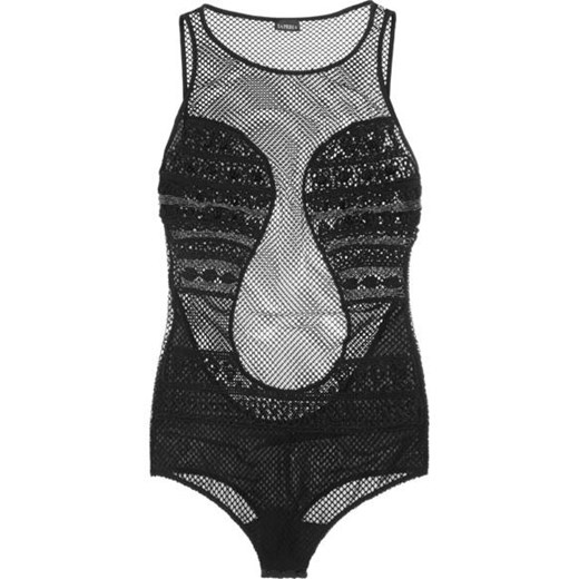 Calypso embellished mesh bodysuit net-a-porter czarny 