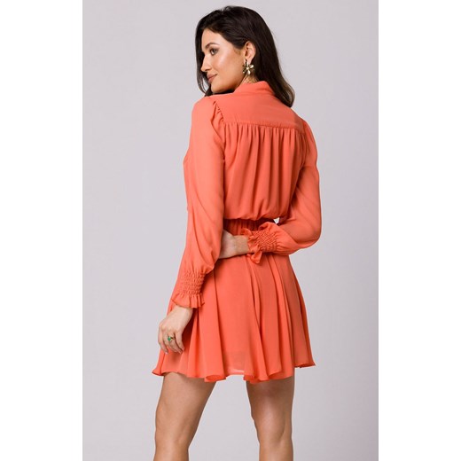 Pomarańczowy sukienka Makover z długim rękawem z dekoltem v 