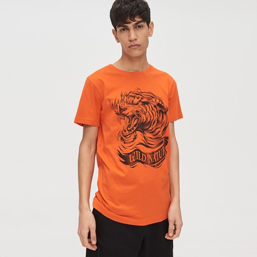 Cropp - Koszulka z tygrysem - Pomarańczowy Cropp M okazja Cropp
