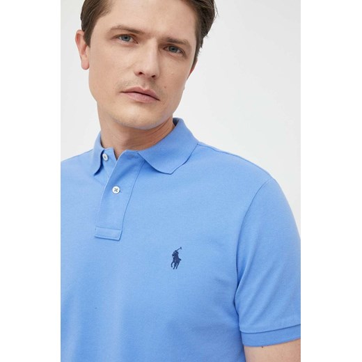 Polo Ralph Lauren polo bawełniane kolor niebieski gładki ze sklepu ANSWEAR.com w kategorii T-shirty męskie - zdjęcie 155816136