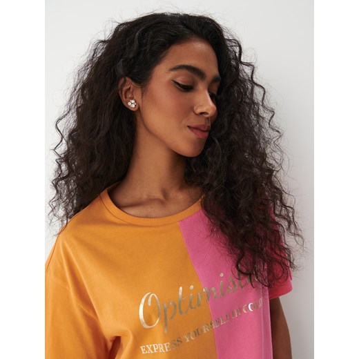 Mohito - Pomarańczowo-różowy t-shirt z nadrukiem - Wielobarwny Mohito XL Mohito