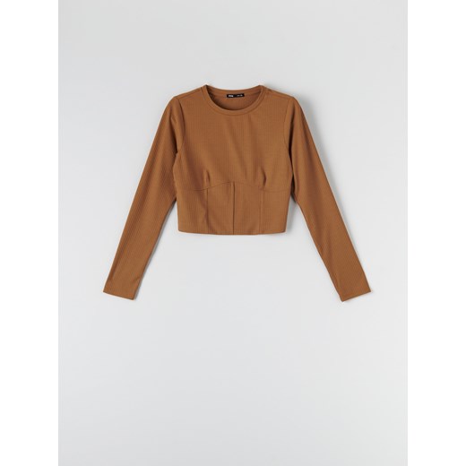 Sinsay - Crop top w prążki - Beżowy Sinsay XL Sinsay