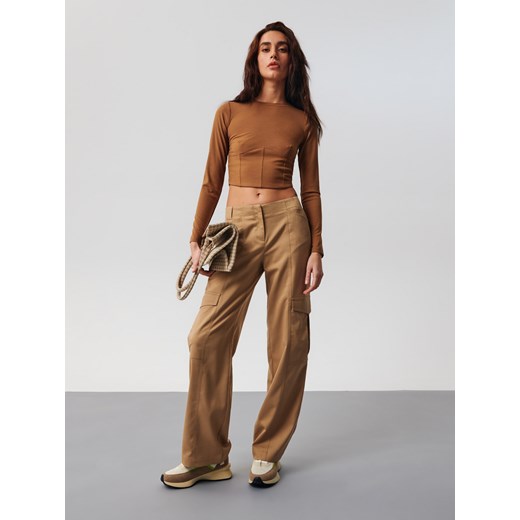 Sinsay - Crop top w prążki - Beżowy Sinsay M Sinsay