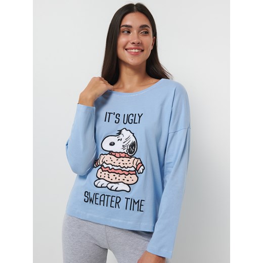 Sinsay - Piżama bawełniana Snoopy - Niebieski Sinsay L Sinsay wyprzedaż