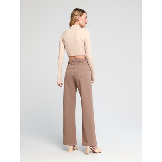 Sinsay - Jeansy wide leg high waist - Beżowy Sinsay 44 Sinsay