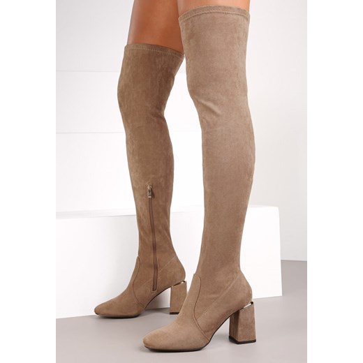 Ciemnobeżowe Kozaki za Kolano na Obcasie Parviz Renee 40 wyprzedaż renee.pl