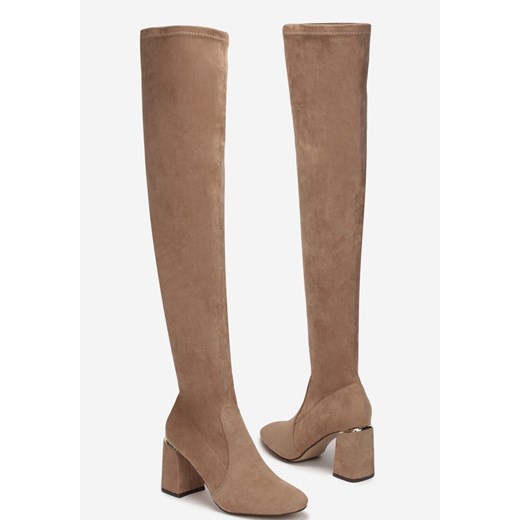 Ciemnobeżowe Kozaki za Kolano na Obcasie Parviz Renee 36 renee.pl promocyjna cena