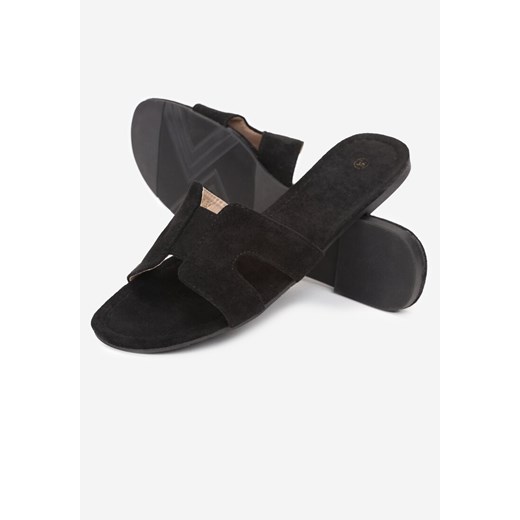 Czarne Klapki z Otwartym Noskiem z Szerokim Paskiem z Wycięciami Cadyla Renee 38 okazja renee.pl