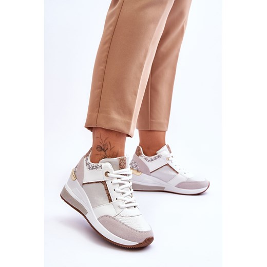 Sneakersy Damskie Koturn Białe Chevre 37 okazja ZAZOO