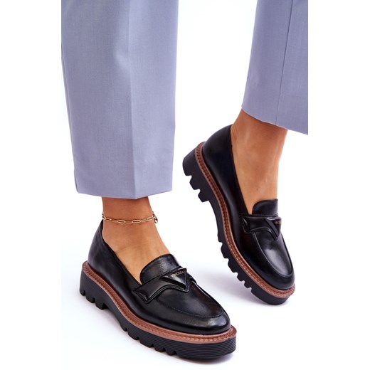 Mokasyny Skóra Damskie Platforma Ozdoba Czarne Jonett Vinceza 40 ZAZOO