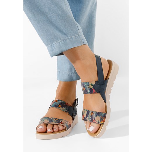 Granatowe sandały skórzane Oniega ze sklepu Zapatos w kategorii Sandały damskie - zdjęcie 155935938