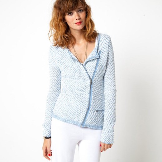 Sweter rozpinany w stylu ramoneski, z ozdobnej dzianiny la-redoute-pl mietowy akryl