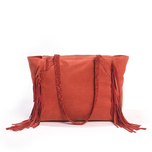 Duża torebka skórzana, z frędzlami, Soft Grey la-redoute-pl czerwony bawełna