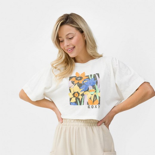Damski t-shirt oversize z nadrukiem Roxy Tiki And Surf - biały ze sklepu Sportstylestory.com w kategorii Bluzki damskie - zdjęcie 155938857