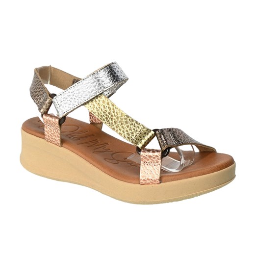 Wielokolorowe sandały damskie Oh My Sandals casual skórzane z klamrą