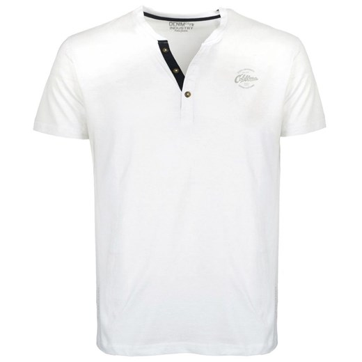 T-shirt Bawełniany Biały z Guzikami, z Krótkim Rękawem, Męski z Nadrukiem, U-neck -PAKO JEANS TSPJNSERLObi ze sklepu JegoSzafa.pl w kategorii T-shirty męskie - zdjęcie 155952538