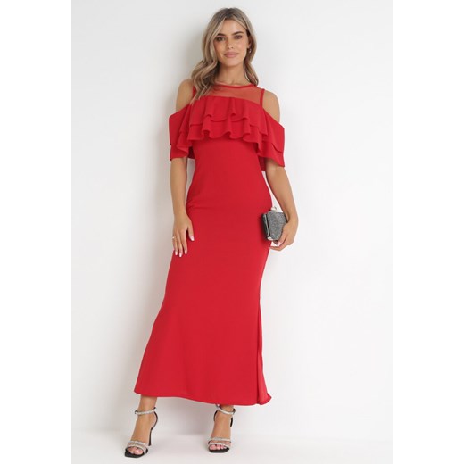 Czerwona Taliowana Sukienka bez Rękawów z Falbanką Cynanthe ze sklepu Born2be Odzież w kategorii Sukienki - zdjęcie 155959785