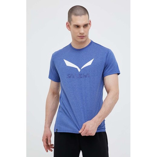 Salewa t-shirt sportowy Solidlogo Dry kolor niebieski z nadrukiem 00-0000027018 ze sklepu ANSWEAR.com w kategorii T-shirty męskie - zdjęcie 155968926