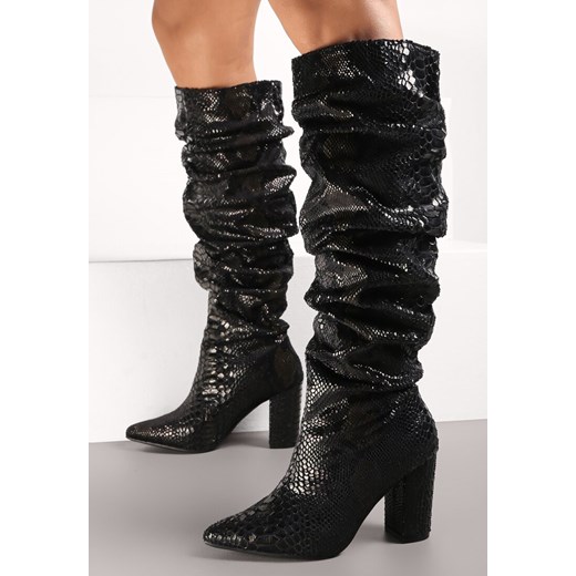 Czarne Kozaki Błyszczące z Luźną Cholewką i Marszczeniem Diarra Renee 37 okazja renee.pl