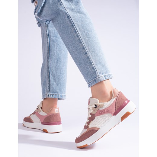 Buty sportowe damskie różowe BIG STAR sneakersy na płaskiej podeszwie na wiosnę sznurowane