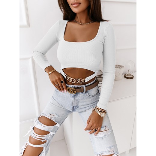 Bluzka crop top z ozdobnym łańcuchem - GLORIA - biała Magmac one size magmac.pl
