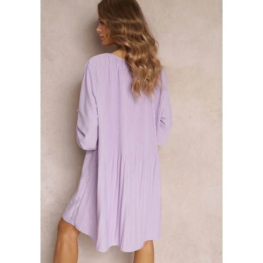 Fioletowa Plisowana Sukienka Mini z Rozkloszowanym Dołem i Długimi Rękawami Renee XL Renee odzież wyprzedaż