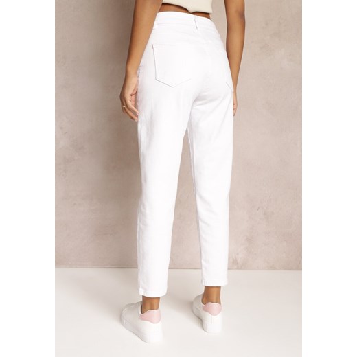 Białe Jeansy Mom Fit High Waist z Dziurami Daisylee Renee XL promocja Renee odzież