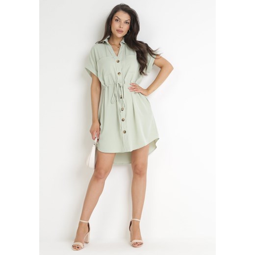 Sukienka Born2be z krótkimi rękawami szmizjerka mini casual z kołnierzykiem 