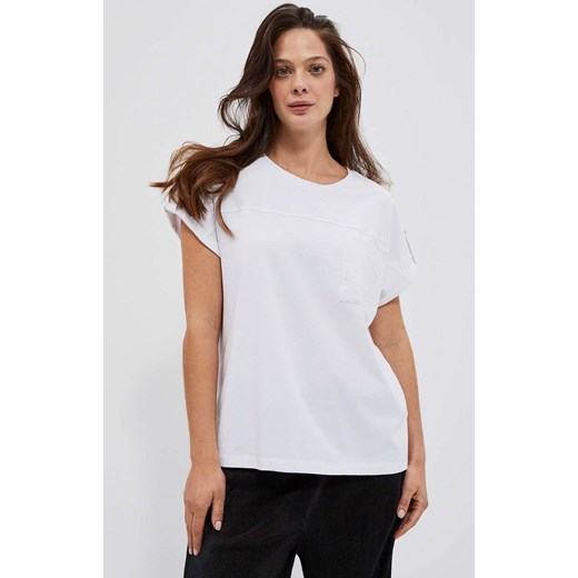 Bawełniany t-shirt z kieszonką w kolorze białym 4086, Kolor biały, Rozmiar S, Moodo ze sklepu Primodo w kategorii Bluzki damskie - zdjęcie 156042939