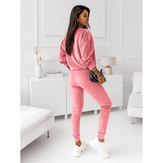 Dres welurowy spodnie + bluza z wycięciem na dekolcie - CINDI - pudrowy róż Magmac l/xl promocyjna cena magmac.pl