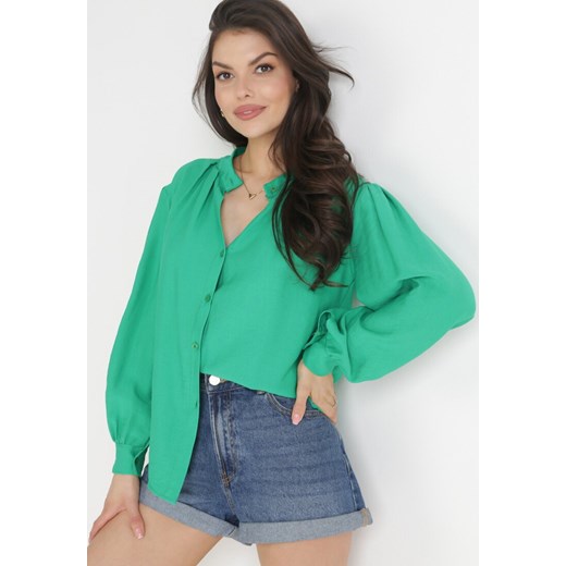 Zielona Koszula z Plisowanymi Rękawami Yelia ze sklepu Born2be Odzież w kategorii Koszule damskie - zdjęcie 156100309