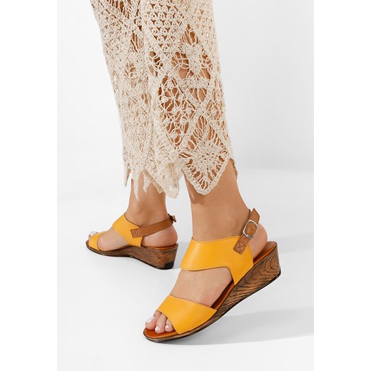 Żółte sandały damskie skórzane Azara ze sklepu Zapatos w kategorii Sandały damskie - zdjęcie 156101529