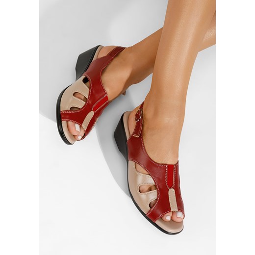 Sandały damskie Zapatos czerwone eleganckie z niskim obcasem na koturnie 