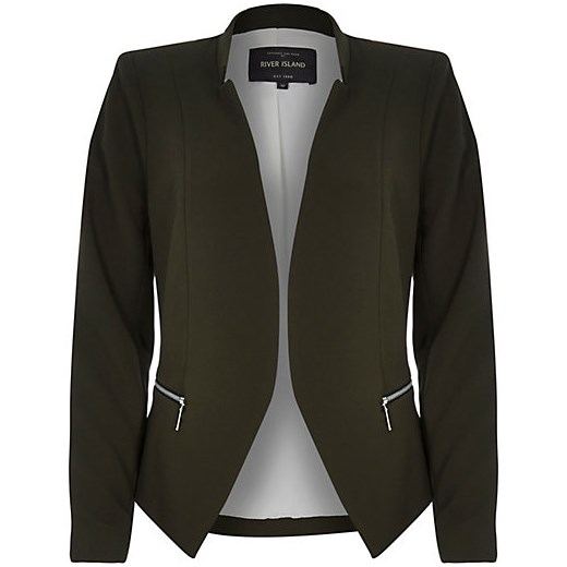 Khaki crepe fitted notch collar jacket river-island czarny kurtki