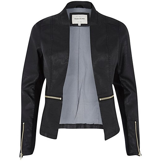Black zip around leather-look fitted jacket river-island czarny kurtki