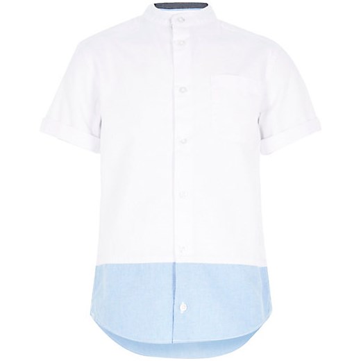 Boys white colour block grandad shirt  river-island niebieski t-shirty