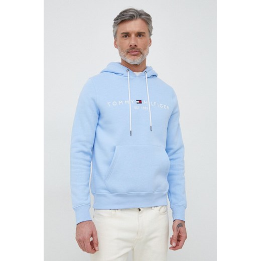 Tommy Hilfiger bluza męska kolor niebieski z kapturem z aplikacją Tommy Hilfiger XL ANSWEAR.com