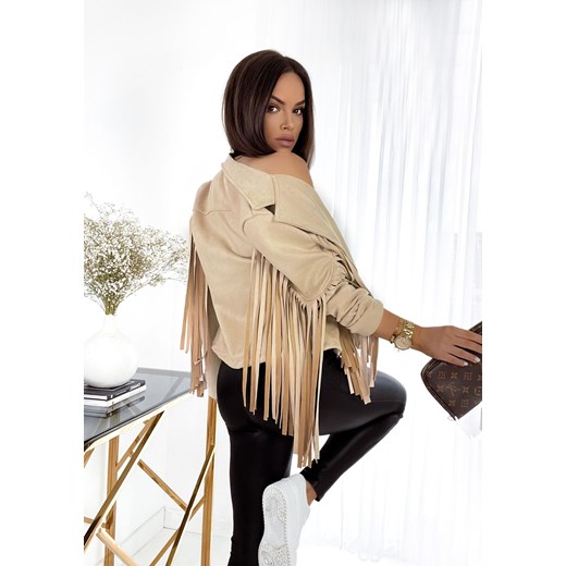 KURTKA RAMONESKA ZAMSZOWA IBIZA Z FRĘDZLAMI - BEŻOWA New Collection UNIWERSALNY STYLOWO