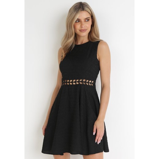 Czarna Sukienka Mini z Ozdobnymi Wycięciami w Talii Semira ze sklepu Born2be Odzież w kategorii Sukienki - zdjęcie 156146787