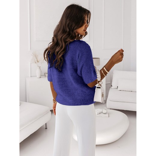 Moherowy sweter z dekoltem w łódkę BATUR - chabrowy Magmac one size wyprzedaż magmac.pl