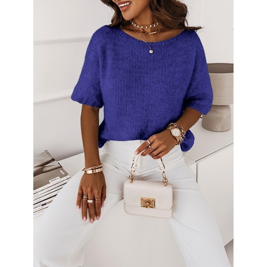 Moherowy sweter z dekoltem w łódkę BATUR - chabrowy Magmac one size okazja magmac.pl