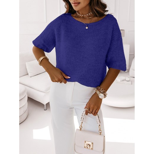 Moherowy sweter z dekoltem w łódkę BATUR - chabrowy Magmac one size promocyjna cena magmac.pl