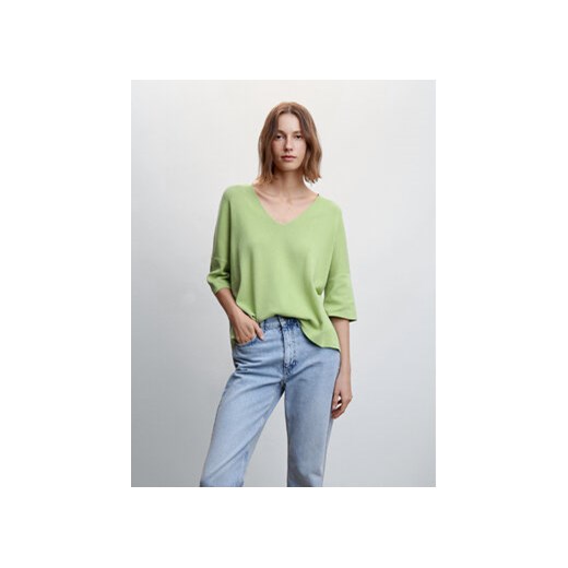 Sweter damski zielony Mango z dekoltem w literę v